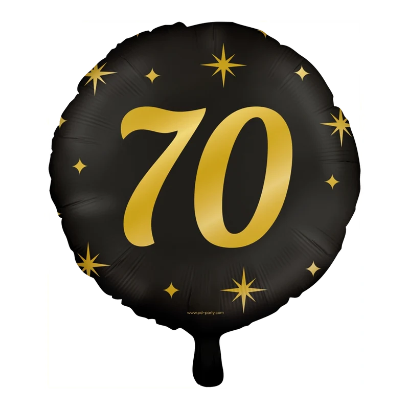 Folieballon 70 jaar - goud zwart - 45cm