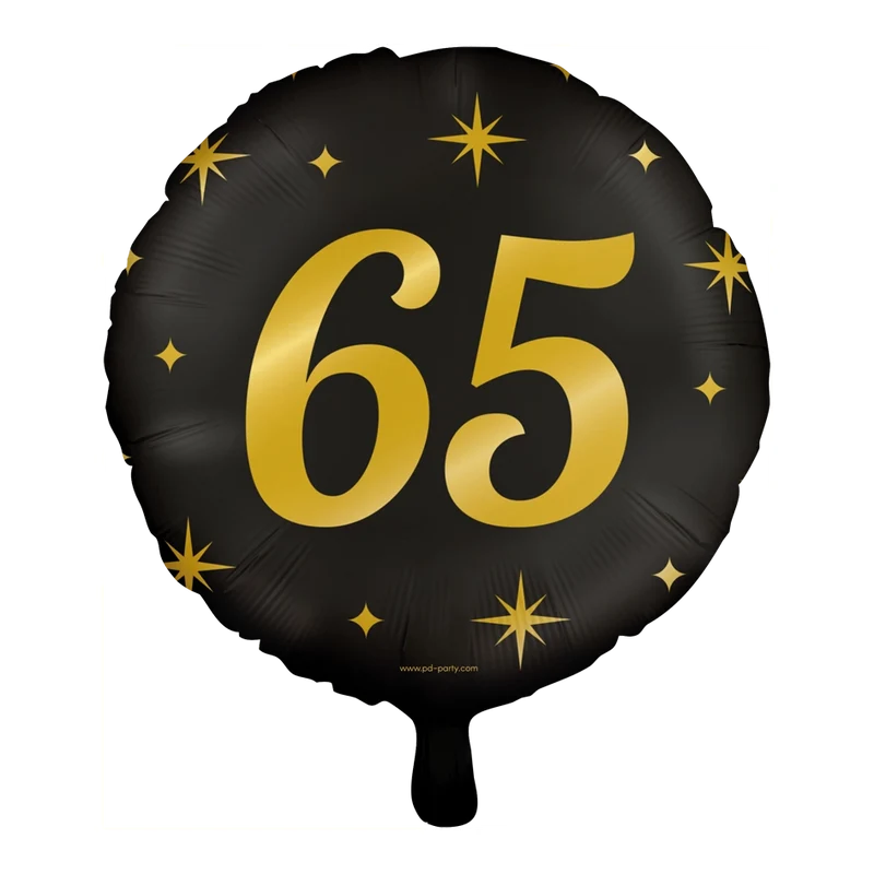 Folieballon 65 jaar - goud zwart - 45cm