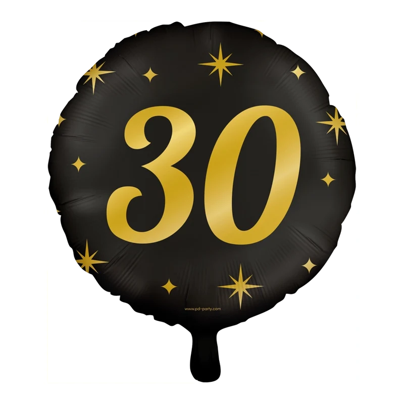 Folieballon 30 jaar - goud zwart - 45cm