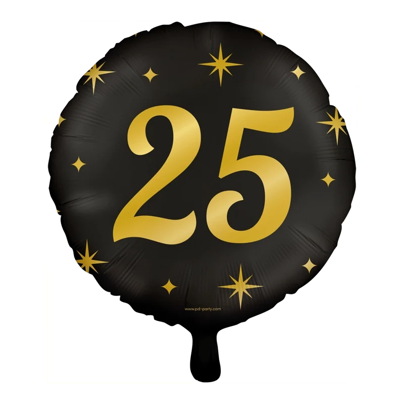 Folieballon 25 jaar - goud zwart - 45cm
