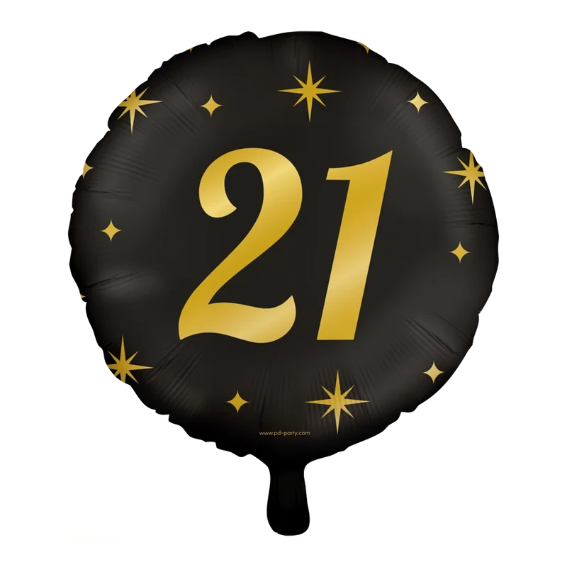 Folieballon 21 jaar - goud zwart - 45cm