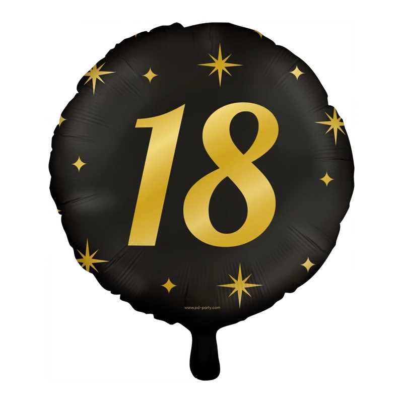 Folieballon 18 jaar - goud zwart - 45cm
