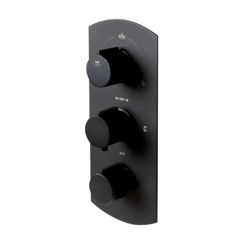 Slick Modern Thermostatic Shower System With Independent Temperature And Pressure Knobs Dual Outlet Diverter For Simultaneous Showering Matte Black Bathroom Setup That Slays And Runs Hella Smooth