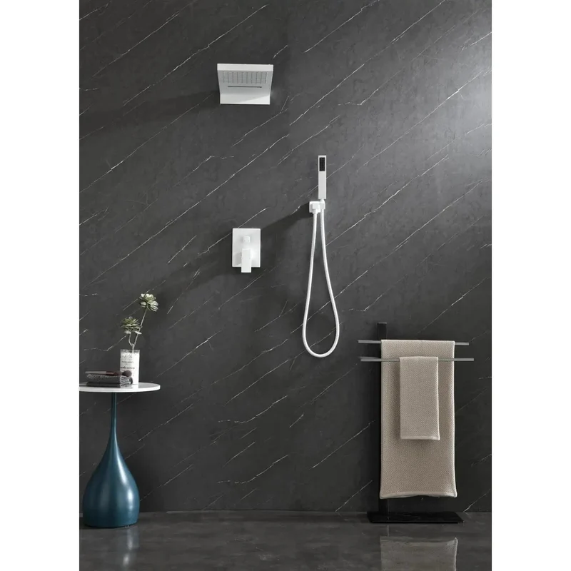 Straight Up Rock Solid Wall Mounted Shower System With Smooth Waterfall Rainfall And Handy Handheld Sprayer Built From Heavy Duty Brass And Self Cleaning Silicone To Keep Things Drip Free Always