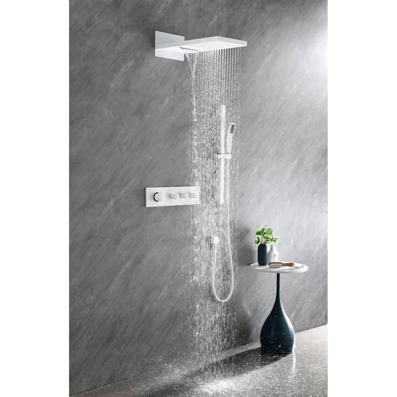 Real Deal Wall Mounted Waterfall Shower System With Adjustable Slide Bar Hand Sprayer And Smooth Self Cleaning Silicone Nozzles Solid Brass Build Zero Hassle Clog Free Rainfall Upgrade For Your Bath
