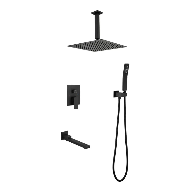 Top Shelf Heavy Duty Brass Shower System 16 Inch Square Rainfall Mixer Head With Self Cleaning Silicone Nozzles Smooth Water Flow For A No Nonsense Bathroom Upgrade