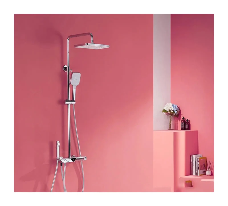 Top Shelf Digital Shower System With Smart Thermostatic Valve And Crisp Led Readout Hardcore Copper Body Multi Flow Rainhead Handheld Combo Straight Up Bathroom Refresh In Matte Silver Trim