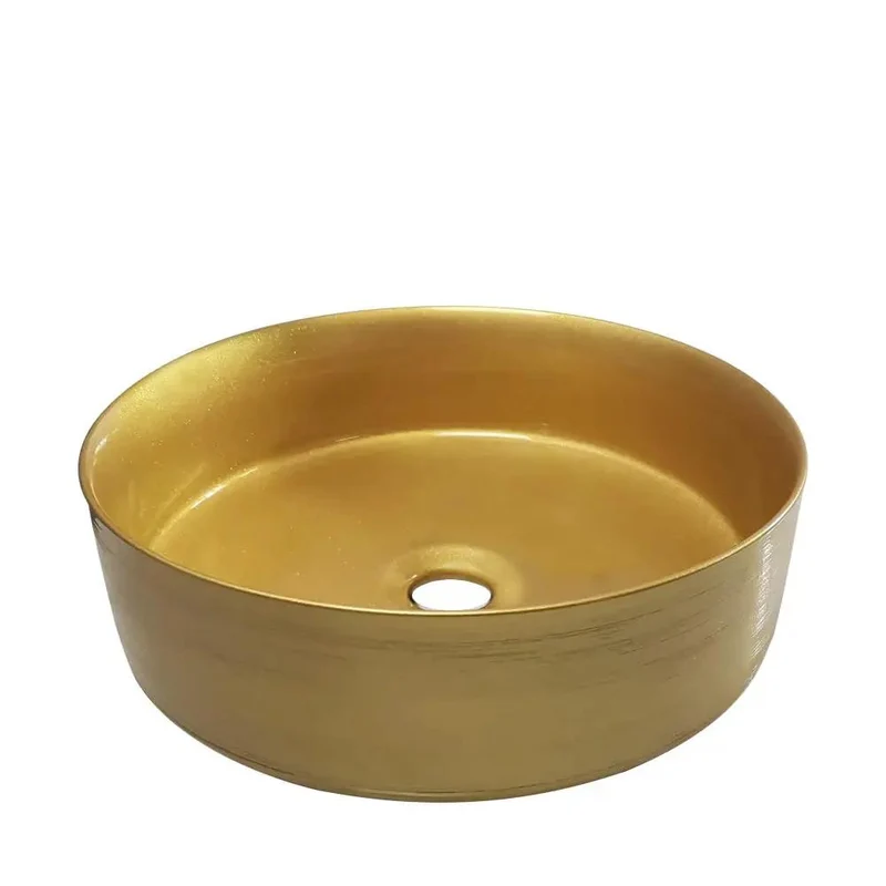 Round Golden Vessel Bathroom Sink Modern Counter Basin Art Wash Bowl Featuring Smooth Stain Resistant Glaze For No Sweat Cleanup And Drop Dead Gorgeous Long Shine