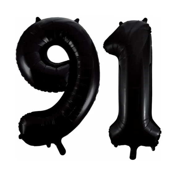 Folieballon 91 jaar zwart 41cm