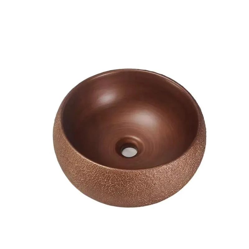 Modern Rose Gold Vessel Bathroom Sink Top Mount Round Ceramic Basin Over Counter Washstand Swanky Glossy Finish Effortless Design Standout Home Decor Premium Mini Tub For Luxe Spaces And Spa Sets