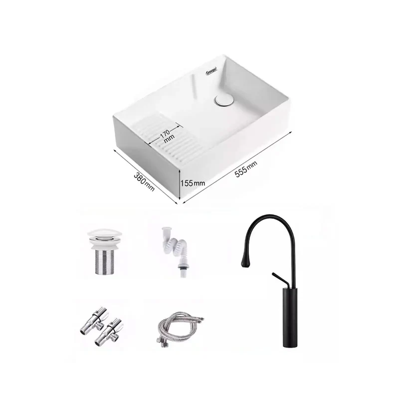 Kickass Modern Ceramic Vessel Sink Featuring Integrated Washboard Panel Hella Slick Table Basin Perfect For Bathrooms Balconies Or Mudrooms Anti Overflow Design Makes Cleanup A Breeze Every Time