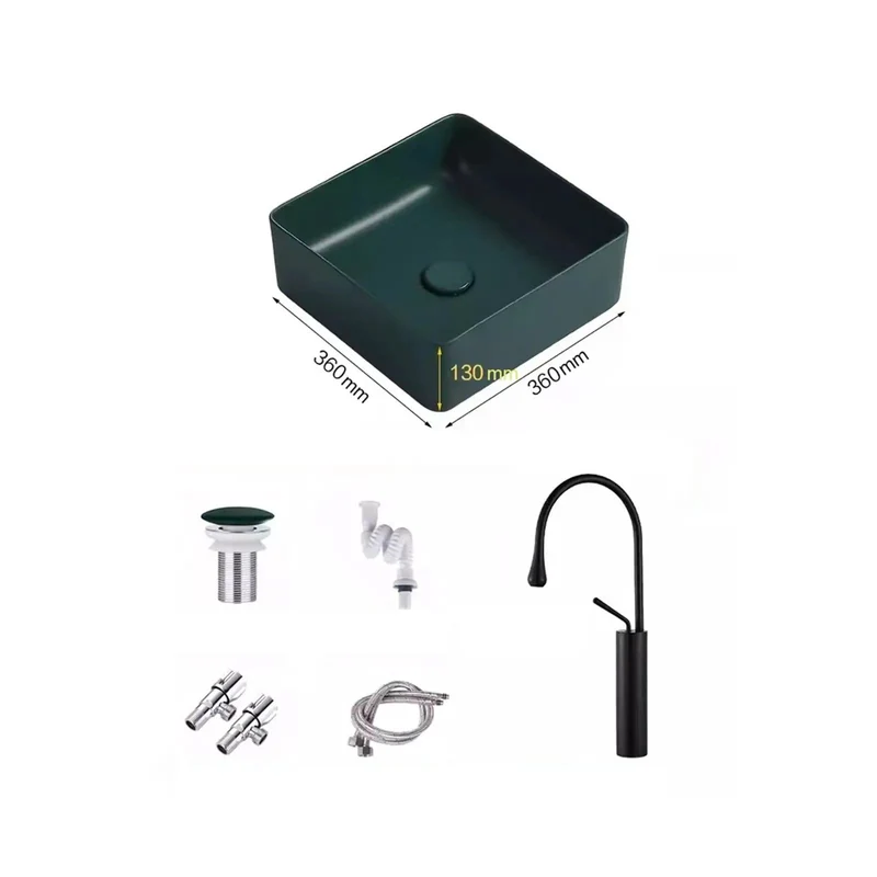 Top Shelf Matte Green Ceramic Vessel Sink Square Countertop Basin Drop Dead Gorgeous Frosted Surface Rock Solid Craftsmanship To Elevate Your Most Stylish Bath Or Bar Setup