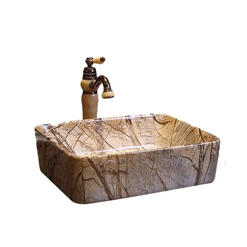 Top Shelf Rectangular Ceramic Vessel Sink With Faucet Modern Luxury Countertop Bathroom Vanity Basin Showstopper Washbasin Easy Cleanup For Dream Bathroom Remodel Project