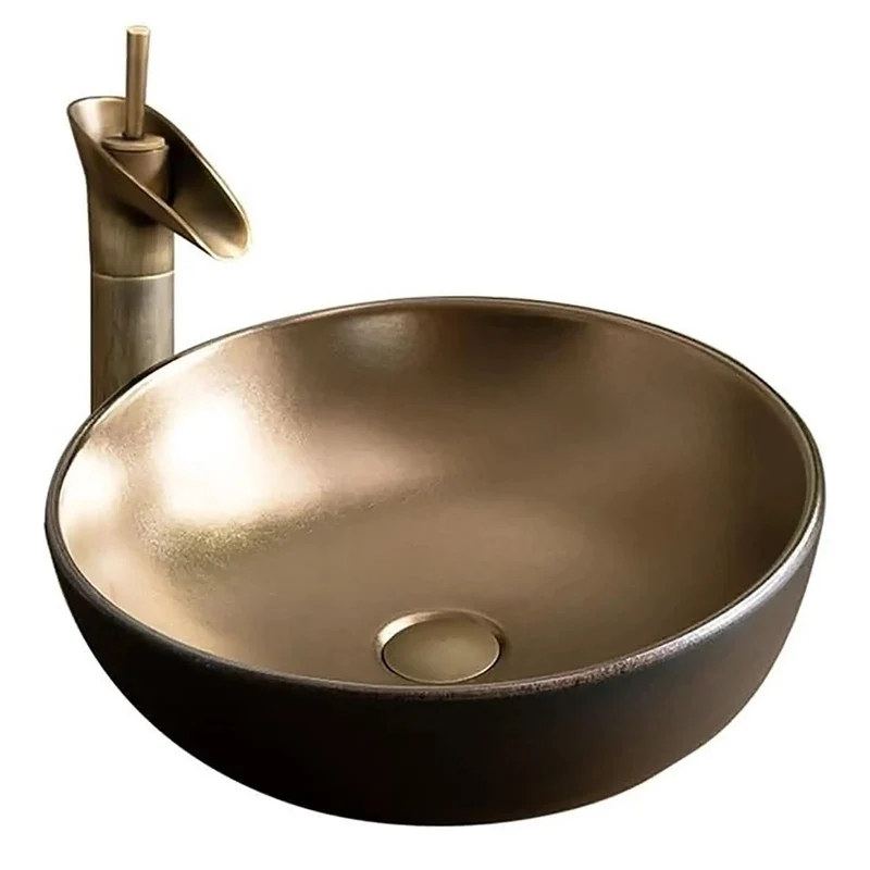 High Fire Ceramic Vessel Sink With Faucet And Drain Matte Gold Countertop Basin Oval Or Rectangle Vanity Centerpiece Built Like A Tank For Daily Use Bringing That Clean Modern Flex To Your Bathroom Decor