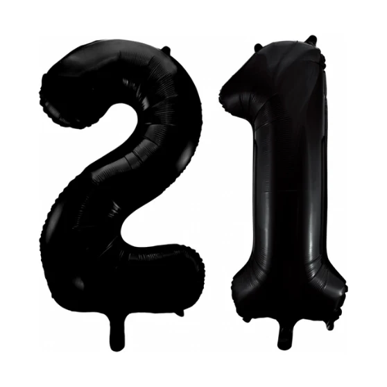 Folieballon 21 jaar zwart 41cm