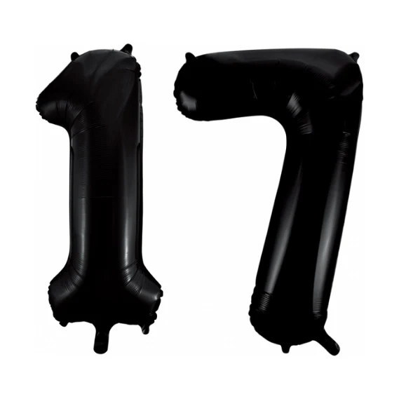 Folieballon 17 jaar zwart 86cm