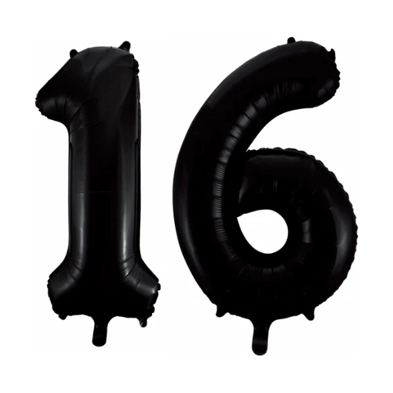 Folieballon 16 jaar zwart 41cm