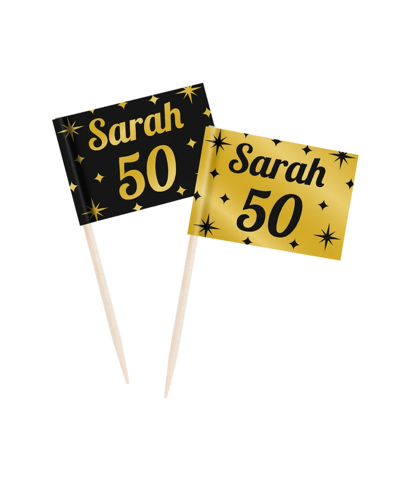 Cocktailprikkers zwart/goud Sarah 50 jaar