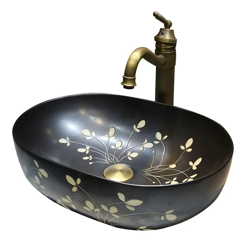 Top Notch Ceramic Vessel Sink Small Handcrafted Countertop Vanity Basin Featuring Killer Hand Painted Vintage Art Designs Super Solid Finish For Chic Home Decor