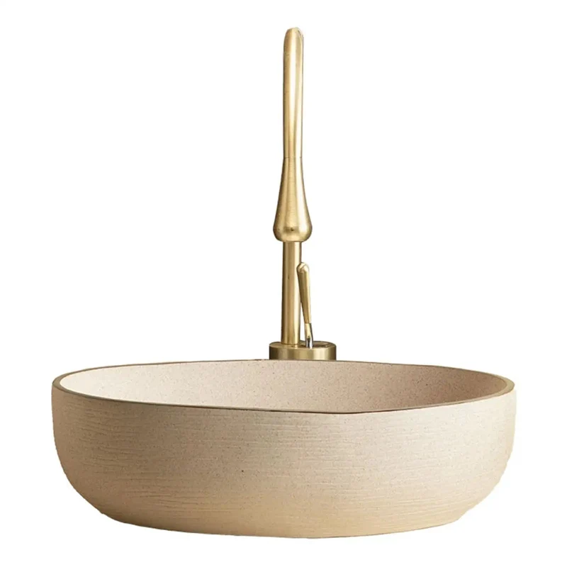 Heavy Duty Retro Oval Ceramic Vessel Sink Premium Countertop Basin Dark Brushed Texture Show Stopper For Modern Bathroom Vanity And Balcony Lavatory Wash Station Artisanal Finish Rock Solid Construction