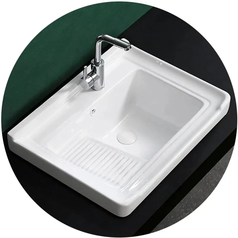 Heavy Duty Ceramic Laundry Sink With Faucet Trim Kit Square Vessel Basin Utility Washboard Balcony Room All In One Plumbing Bundle No Hassle Quick Install Now Available