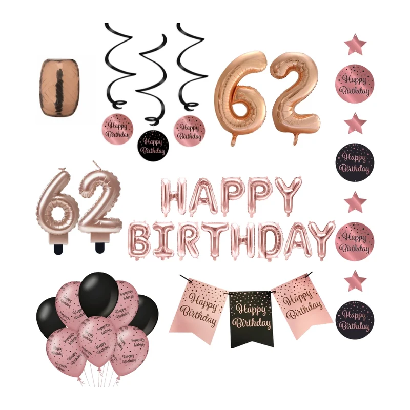 62 jaar Verjaardag Versiering Pakket Rose Gold