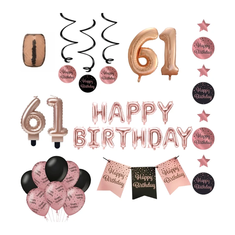 61 jaar Verjaardag Versiering Pakket Rose Gold
