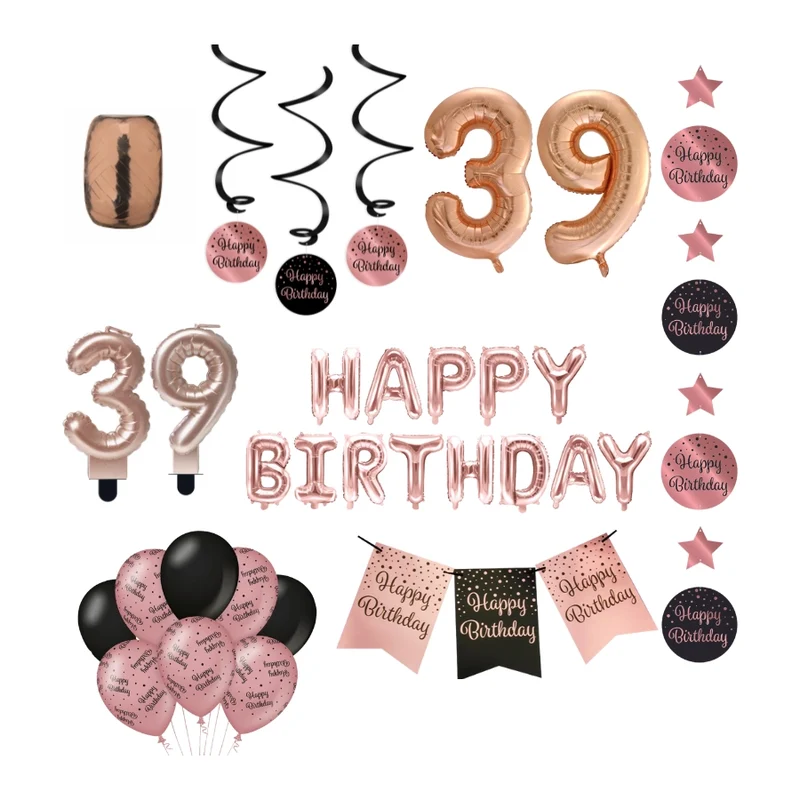 39 jaar Verjaardag Versiering Pakket Rose Gold