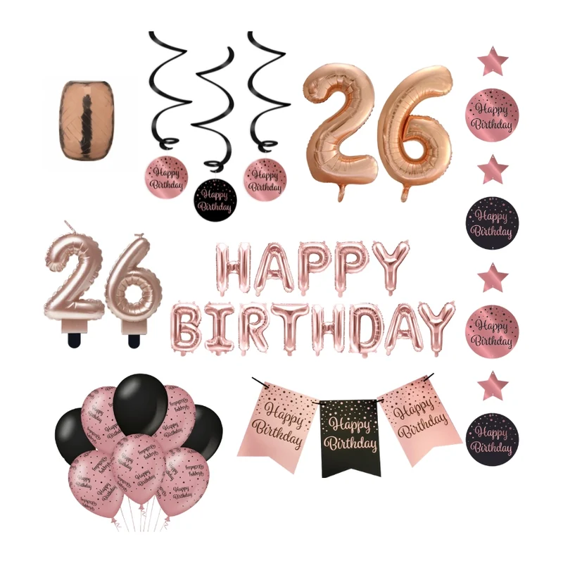 26 jaar Verjaardag Versiering Pakket Rose Gold