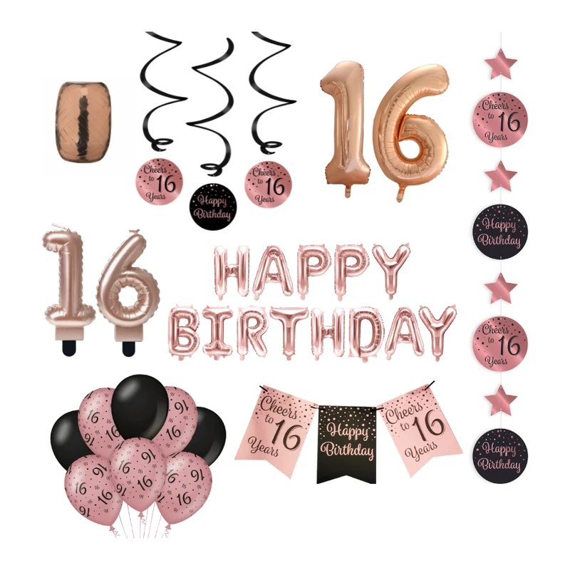 16 jaar Verjaardag Versiering Pakket Rose Gold