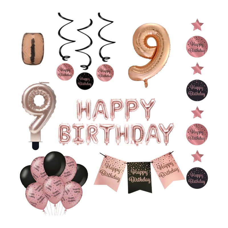 9 jaar Verjaardag Versiering Pakket Rose Gold
