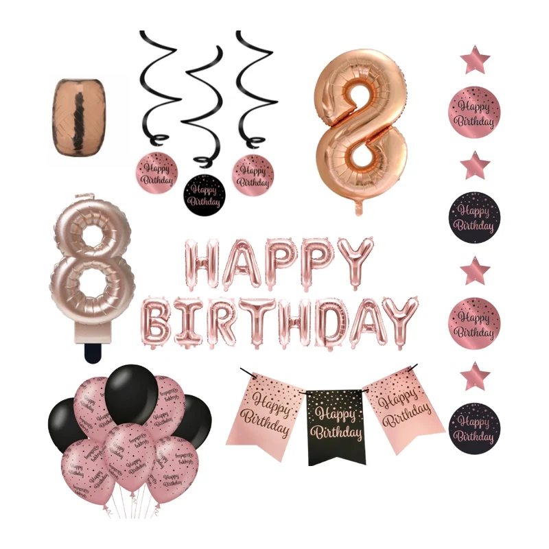8 jaar Verjaardag Versiering Pakket Rose Gold