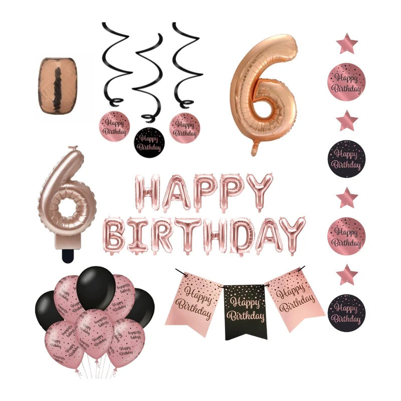 6 jaar Verjaardag Versiering Pakket Rose Gold