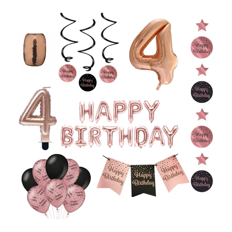 4 jaar Verjaardag Versiering Pakket Rose Gold