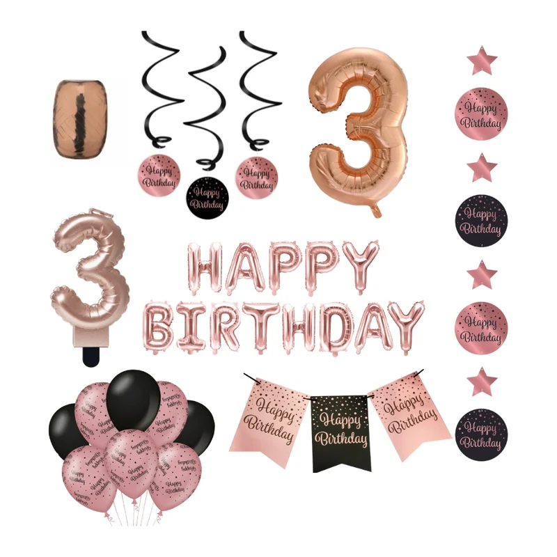 3 jaar Verjaardag Versiering Pakket Rose Gold