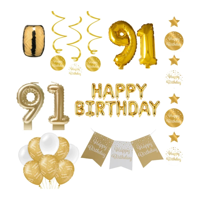 91 jaar Verjaardag Versiering Pakket Gold
