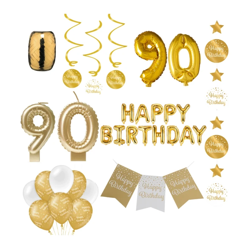 90 jaar Verjaardag Versiering Pakket Gold