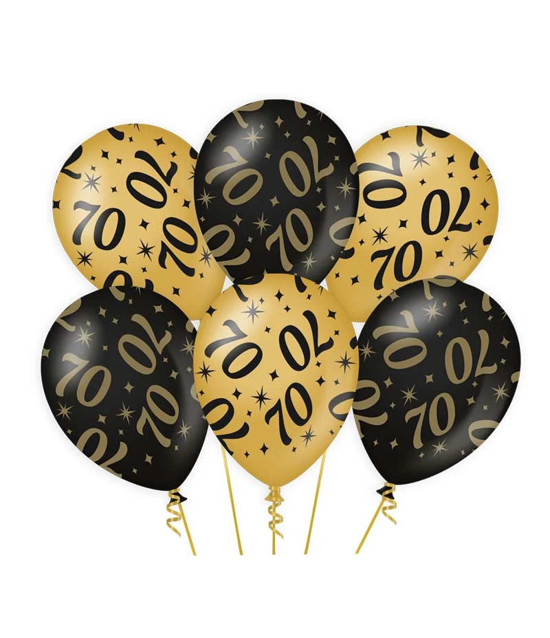 Ballonnen zwart/goud 70 (6 st.)