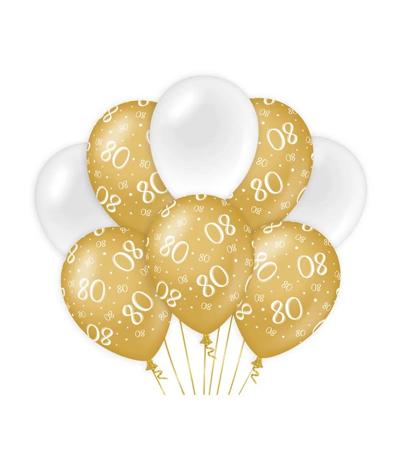 Ballonnen goud/wit - 80 (8st.)