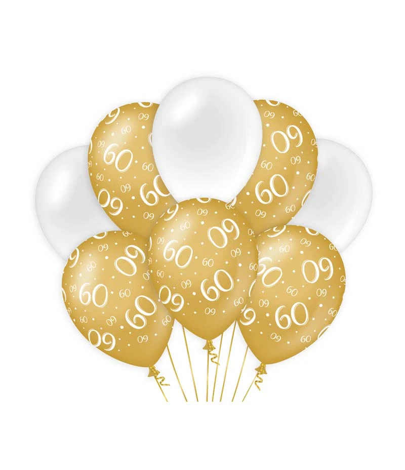 Ballonnen goud/wit - 60 (8st.)