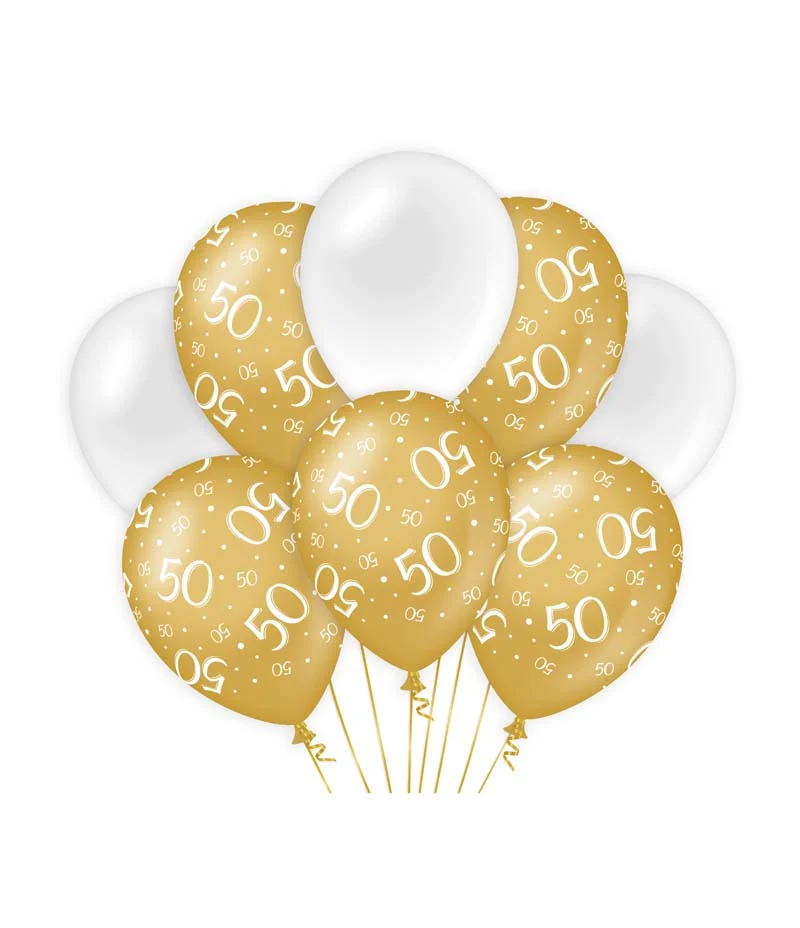 Ballonnen goud/wit - 50 (8st.)