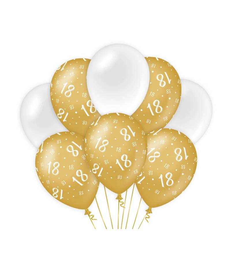 Ballonnen goud/wit - 18 (8st.)