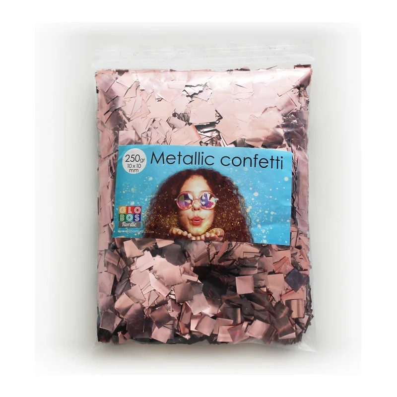 Metallic confetti rose goud vierkant