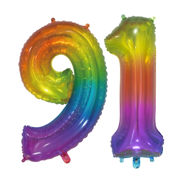 Folieballon 91 jaar Regenboog 76cm