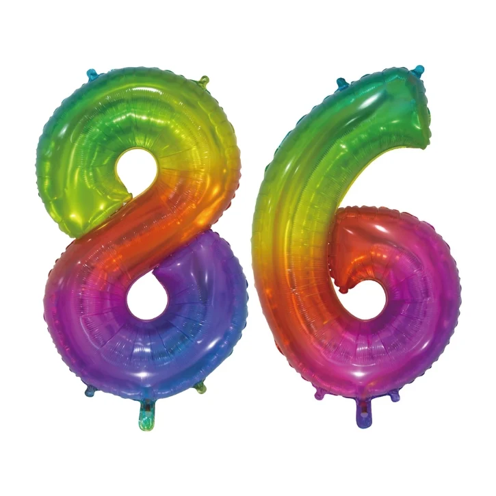 Folieballon 86 jaar Regenboog 76cm
