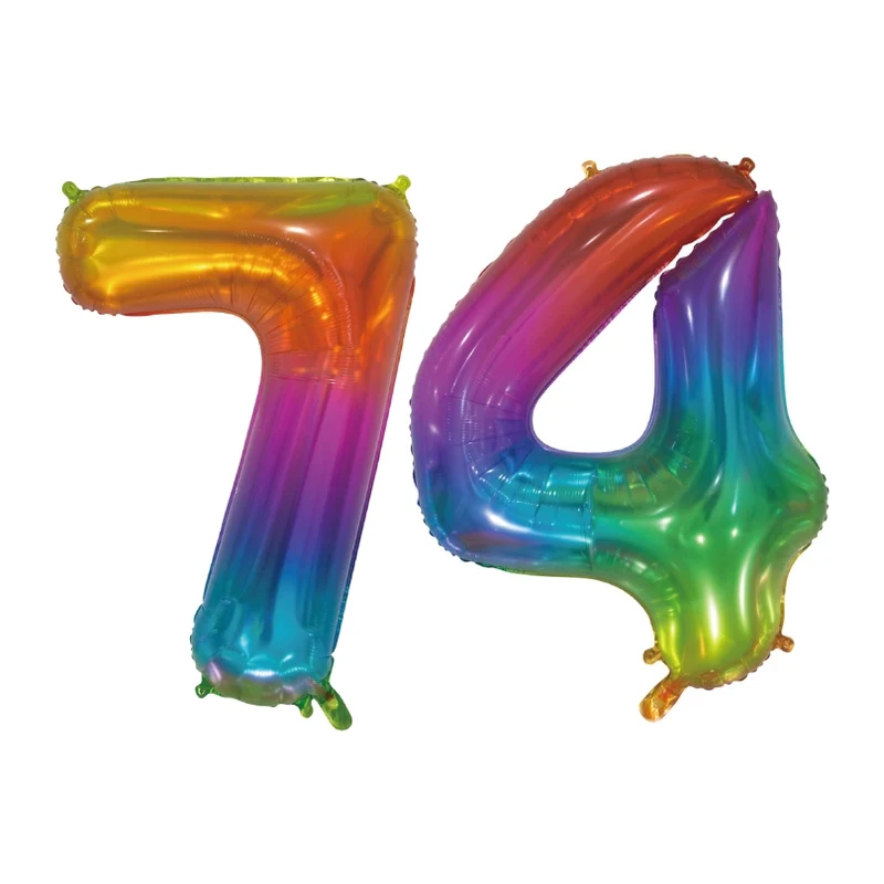 Folieballon 74 jaar Regenboog 76cm
