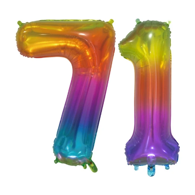 Folieballon 71 jaar Regenboog 76cm