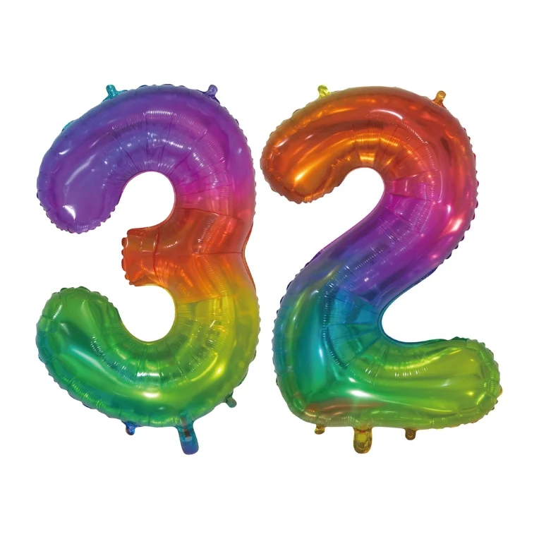 Folieballon 32 jaar Regenboog 76cm