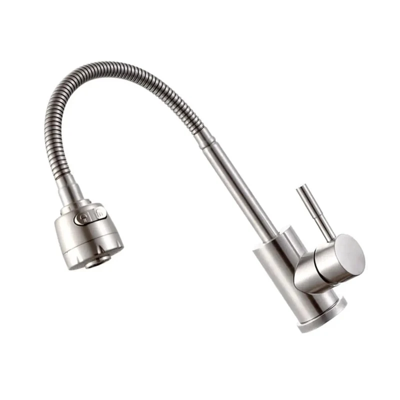 Slick 360 Degree Swivel Kitchen Sink Faucet With Single Handle For Hot And Cold Water Dual Spray Modes Durable Stainless Steel Construction Dead Simple Install