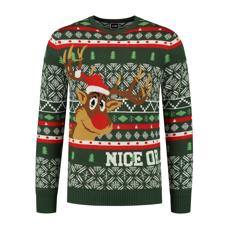 Kersttrui naughty or nice Rudolph unisex